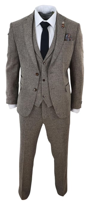 Herren Tweed-Anzug in Eichenbraun, 3 Teile, Vintage Fischgrät, 1920er Jahre Retro Peaky Blinders - Image 2