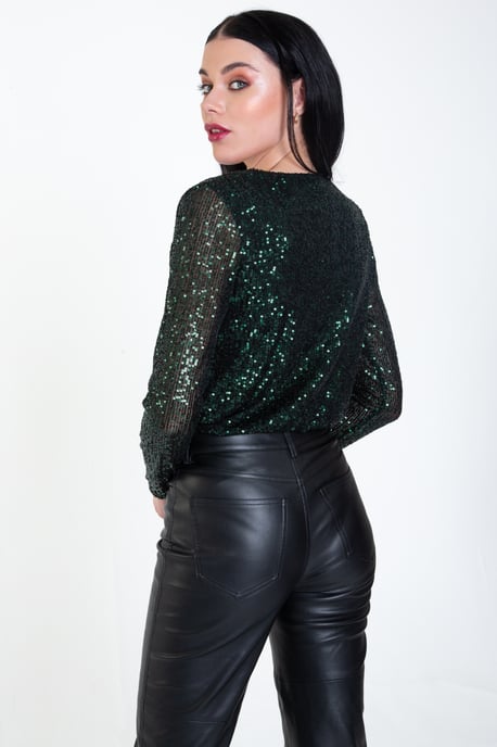 Pailletten-Wickel-Bodysuit mit langen Ärmeln - Image 3