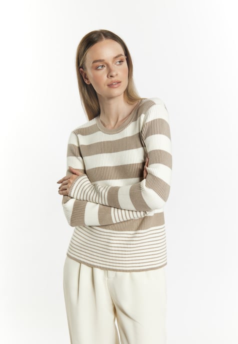 Dreimaster Strickpullover Damen Grau Beige Wollweiss - Image 3
