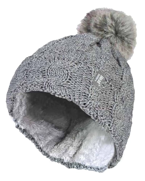 Wärmehalter - Damen Strickfleece gefütterte Thermo-Bommelmütze mit Pom Pom - Image 1