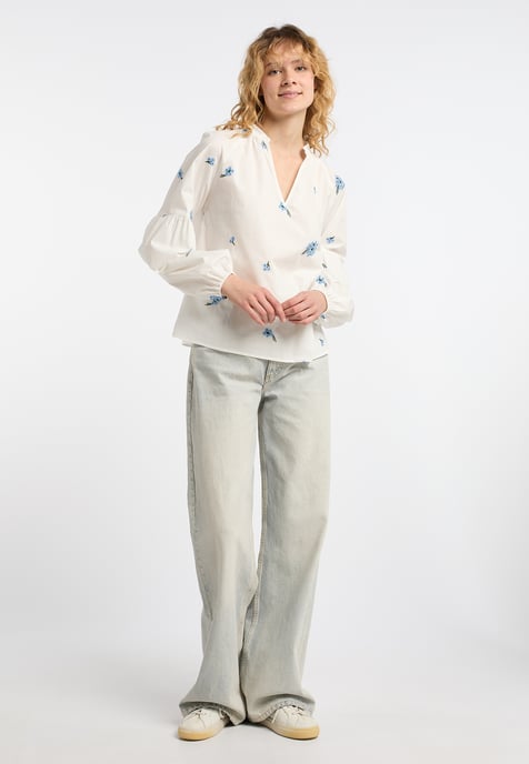 Dreimaster Tunika Damen Wollweiss Blau - Image 2