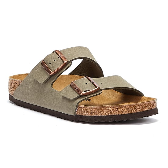 Herren Womens Birkenstock Arizona Birko Flor Nubuck Stein Sandalen - (Grau) - Image 2