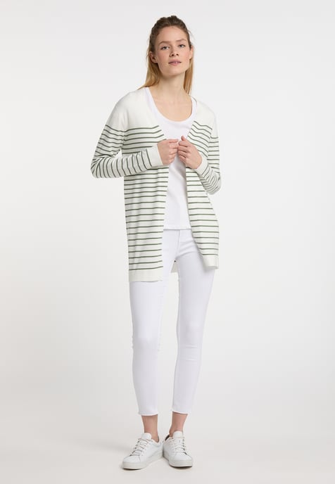 Dreimaster Cardigan Damen Wollweiss Oliv - Image 2