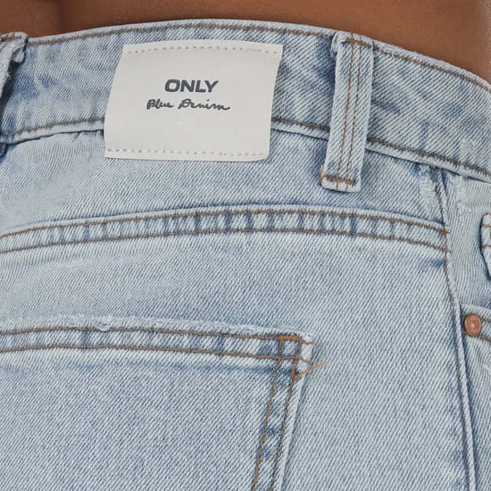 Women's Only Emily High Waist Straight Raw Jeans in Light Blue