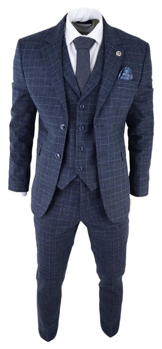 Herren Blaue Karierte 3-teilige Tweed-Anzug Peaky Blinders 1920er Gatsby Taillierte Passform - Image 2