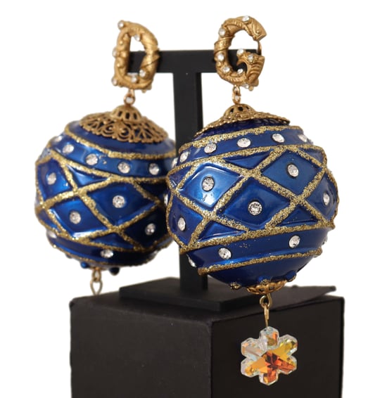 Dolce & Gabbana Gold Brass Blue Christmas Ball Crystal Clip sur les boucles d'oreilles pour femmes - Image 2