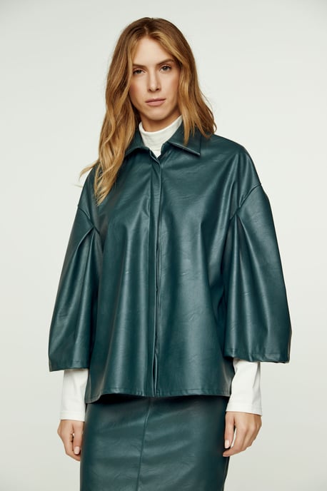 Dark Green Faux Leather Jacket