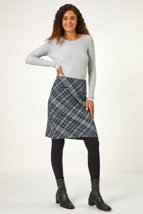 Elastic Waist Check Print Pocket Pencil Skirt
