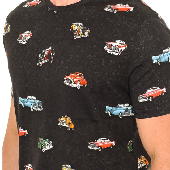 Men's short-sleeved round neck T-shirt JFTD09-RETROCAR-MULTICOLOR