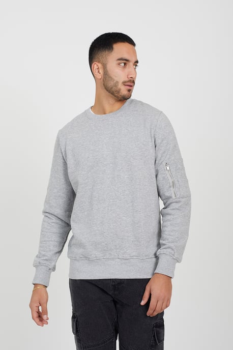 Light Grey Zip Pocket Sleeve Detail Sweatshirt