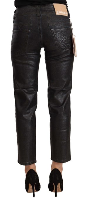 John Galliano Women's Black Glittered Mid Waist Cotton Cropped Pants