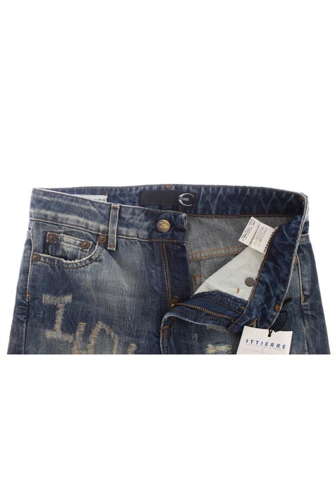 Cavalli Damen Blaue Washed Torn Baumwoll Straight Fit Jeans - Image 3