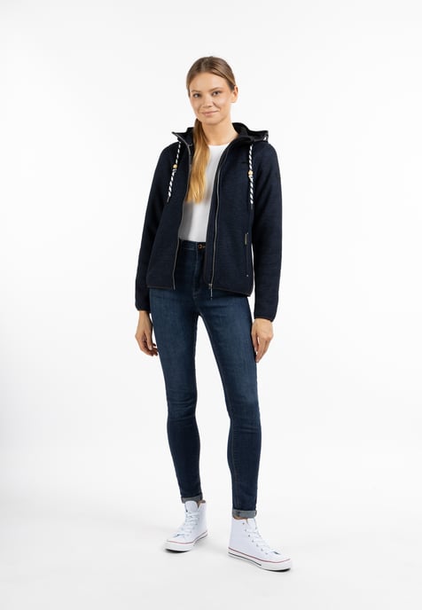 Schmuddelwedda Strickfleecejacke Damen Marine Melange - Image 1