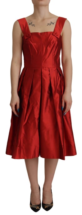 Dolce & Gabbana Rotes A-Linien-Faltenkleid aus Satin-Seide für Damen - Image 1