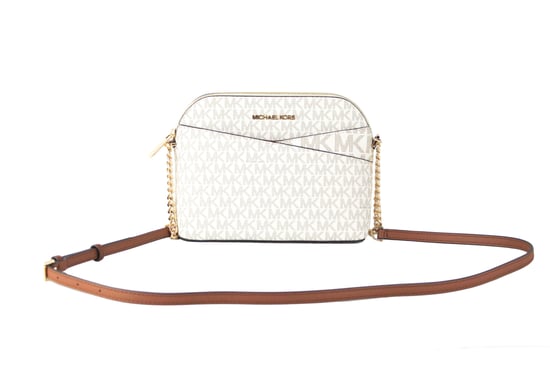 Michael Kors Damen Jet Set Travel Medium Leder X Cross Dome Umhängetasche (Vanilla Signature/Gold) - Image 1