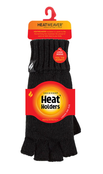 Ladies Solid Knitted Fingerless Gloves | HEAT HOLDERS | Schwarz - Image 2