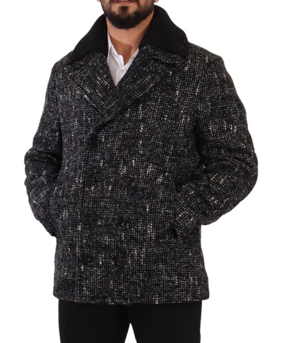 Dolce & Gabbana Schwarzer Wolle Doppelreiher Mantel Herrenjacke - Image 5