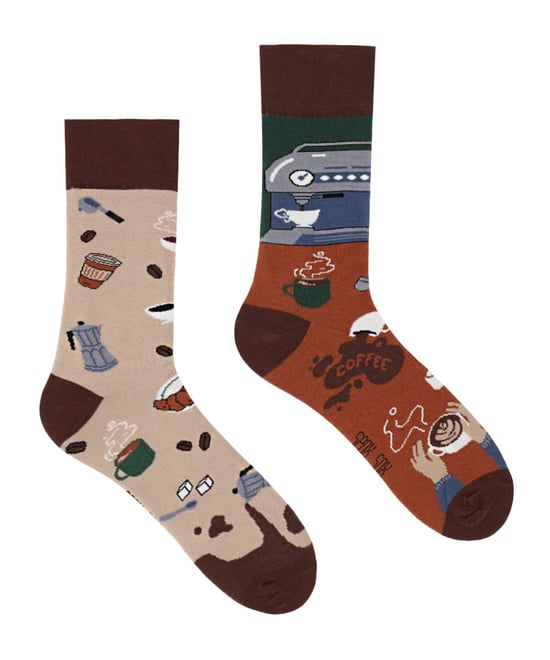 SPOX SOX Herren & Damen Mismatched Neuheit Odd Socken Kaffee - Image 1