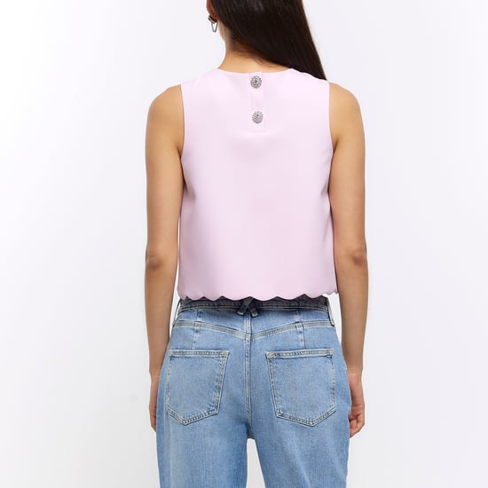 River Island Womens Sleeveless Top Pink Scallop Hem