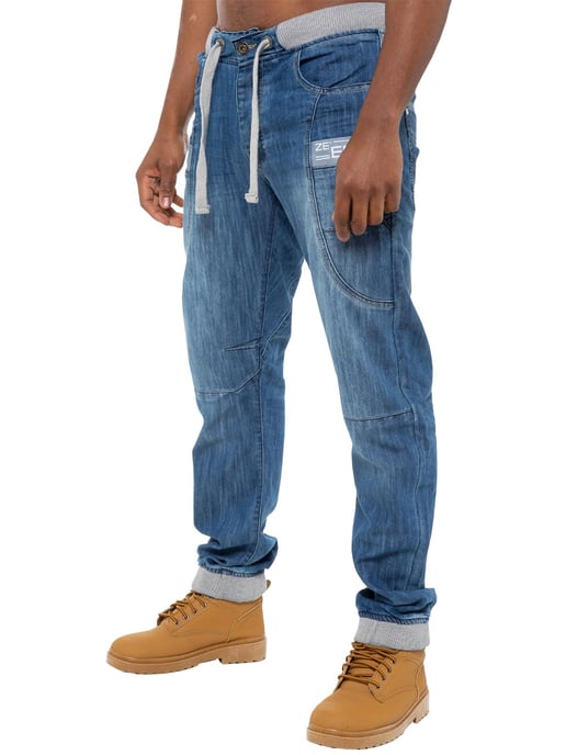 Enzo | Mens Denim Cuffed Jogger Jeans - Blau - Image 1