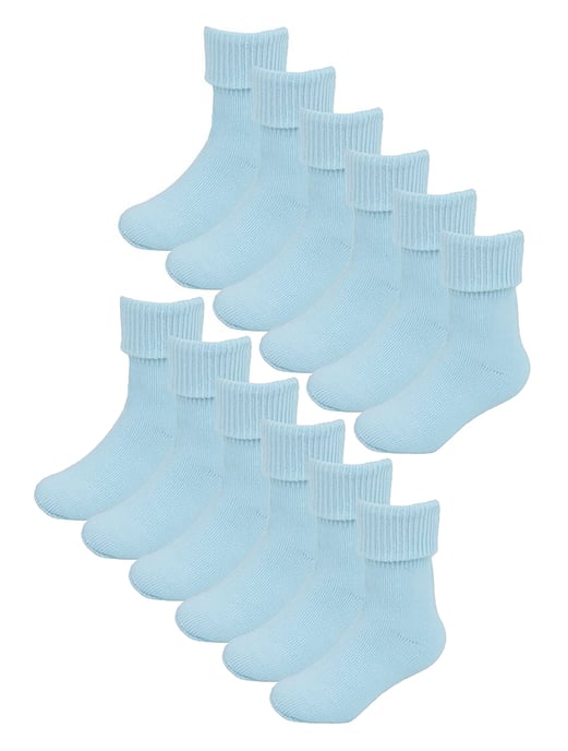 Baby Cotton Turn Over Top Socken | 6 Paar Pack | Socken Snob | Plain Funny Socken für Jungen und Mädchen - Blau - Image 1
