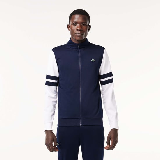 Men's Lacoste Sportsuit Striped Tennis Sweatshirt in Navy-White