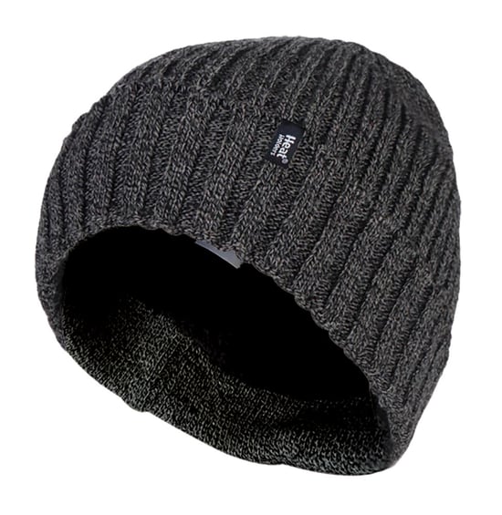 Heat Holders - Herren Rippenstrick Fleece gefüttert isoliert warm Turn Over Manschette Thermal Winter Beanie Hut - grau - Image 1