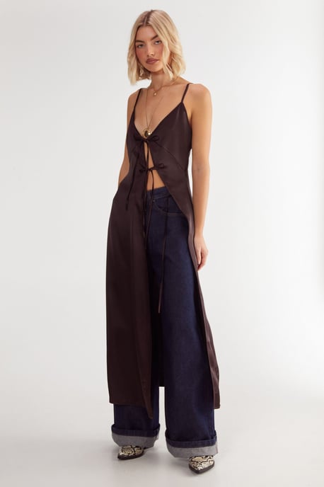 Satin Asymmetric Tie Maxi Top