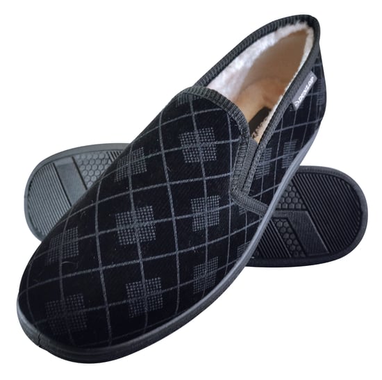 DUNLOP - MENS PLUSH FUR LINED MEMORY FOAM PLAID CHECKED MOCCASIN SLIPPERS WITH HARD SOLE