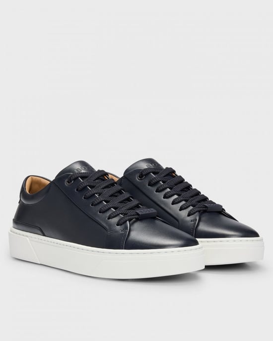BOSS Orange Gary Tenn Mens Leather Low-Top Trainers with Branded Lace Loop NOS - Image 1