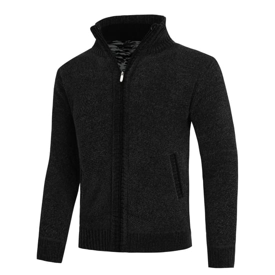 Herren-Cardigan mit Rei?verschluss, Stehkragen und gefuttertem Grobstrickpullover Schwarz - Image 2