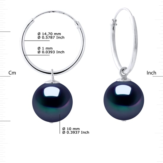 DIADEMA - Earrings - White Gold and Real Freshwater Pearls - Black