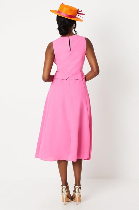 Lisa Tan Waistcoat Midi Dress With Drape Skirt