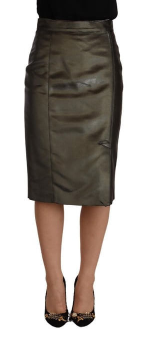 GF Ferre Women's Metallic Gray High Waist Pencil Midi Skirt