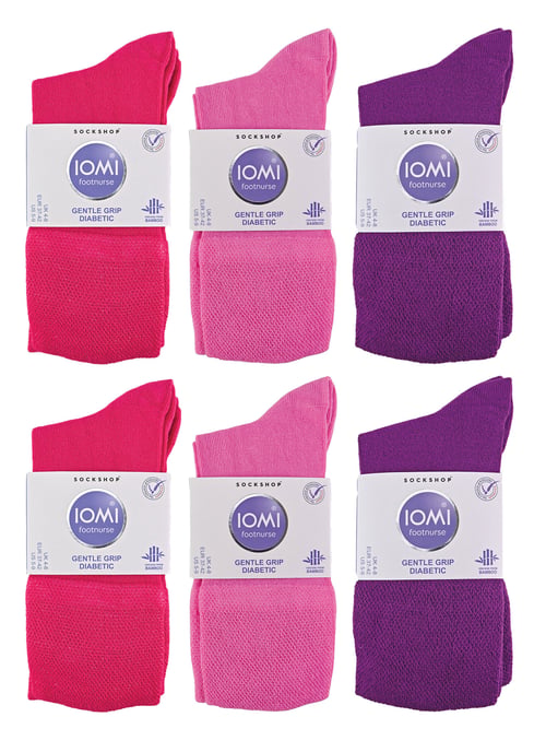 IOMI - 12 Paar Multipack Damen Diabetiker Bambus Socken | Damen Extra breite nahtlose Socken mit nicht elastischen sanften Grip Top - Rosa - Image 2