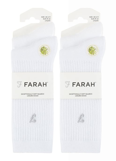 Herren Bambus-Sport-Socken in Schwarz & Weiß | Farah | 4er-Pack | Diabetiker-freundliche Sport-Socken mit glatter Zehennaht & lockerem Oberteil | Tennis Gym Running Socken - Weiß - Image 2
