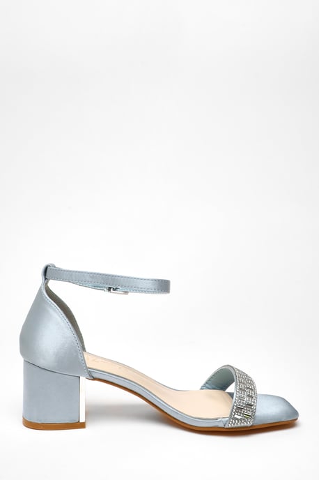 Wide Fit Light Blue Satin Low Block Heel Sandals