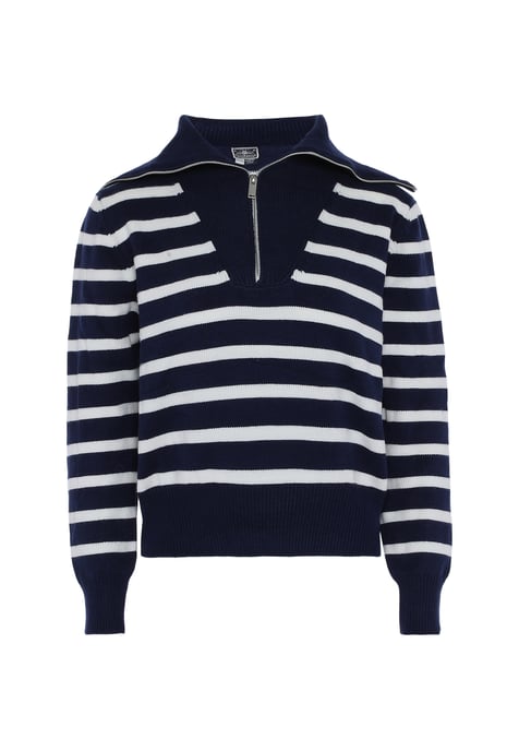 Dreimaster Pullover mit Streifen Damen DUNKELMARINE WOLLWEISSER STREIFEN - Image 1