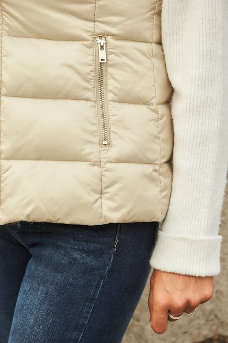 Stone Hooded Padded Gilet With Zip Pockets