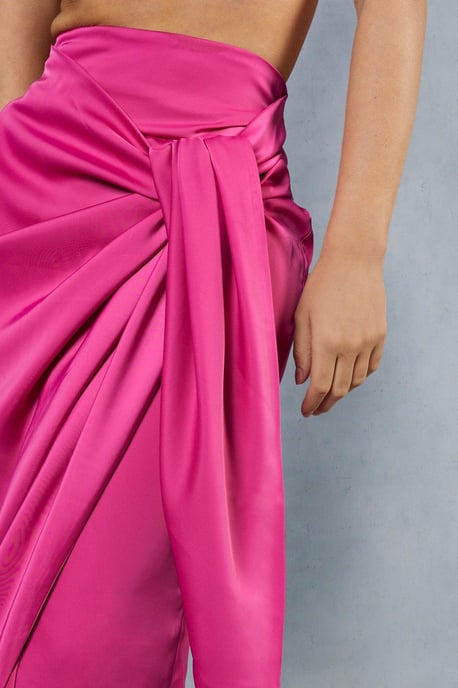Satin High Waisted Wrap Midi Skirt