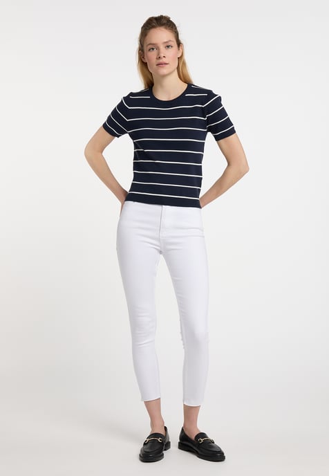 Dreimaster Kurzarm-Pullover Damen Marine Wollweiss - Image 4
