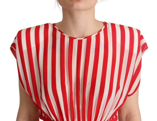 Dolce & Gabbana Rote Weiße Streifen Seiden Mini A-Linien Damenkleid - Image 4