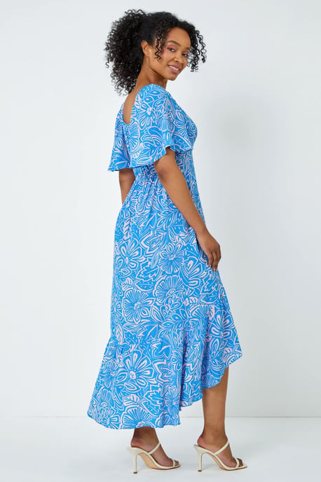 Petite Floral Print Ruched Midi Dress