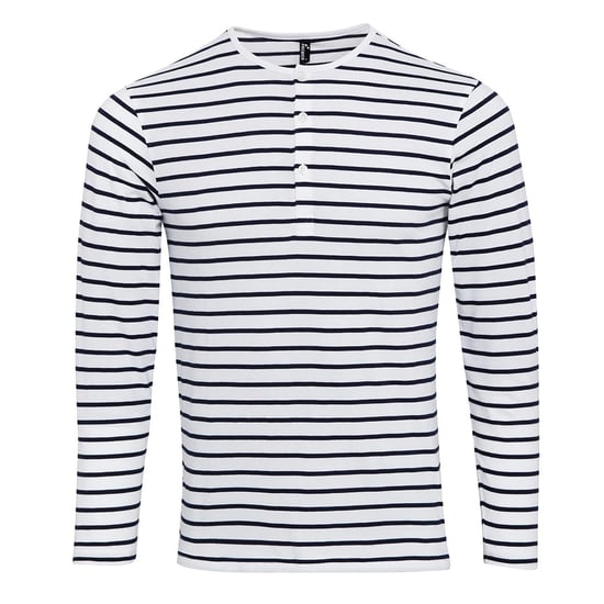 Premier Mens Long John Roll Sleeve Tee (Weiß/Marine) - Image 1