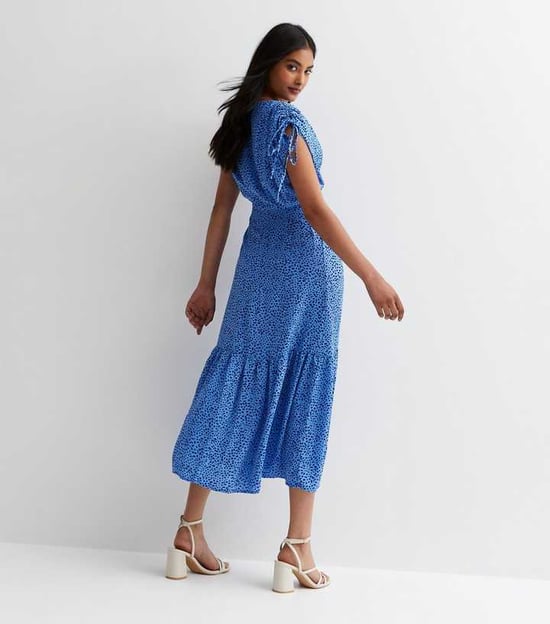 Animal Print Ruched Sleeves Midi Dress