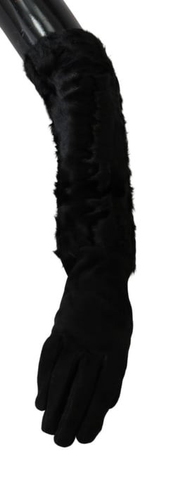 Dolce & Gabbana Women's Black Elbow Length Mitten Gloves Suede Fur Gloves - Image 3