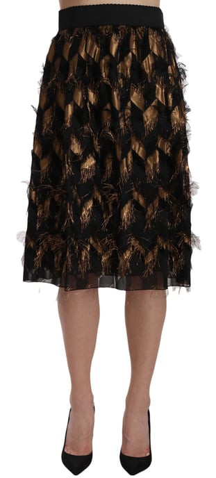 Dolce & Gabbana Women's Black Gold Fringe Metallic Pencil A-line Jupe - Image 3