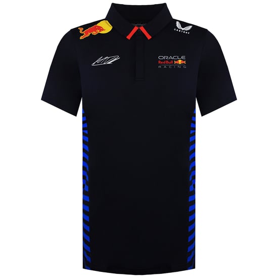 Red Bull Racing F1 2024 Max Verstappen Team Herren Polo-Shirt in Marineblau - Image 1