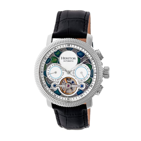 Heritor Automatik Aura Herren Halbskelett Lederarmbanduhr - Image 1