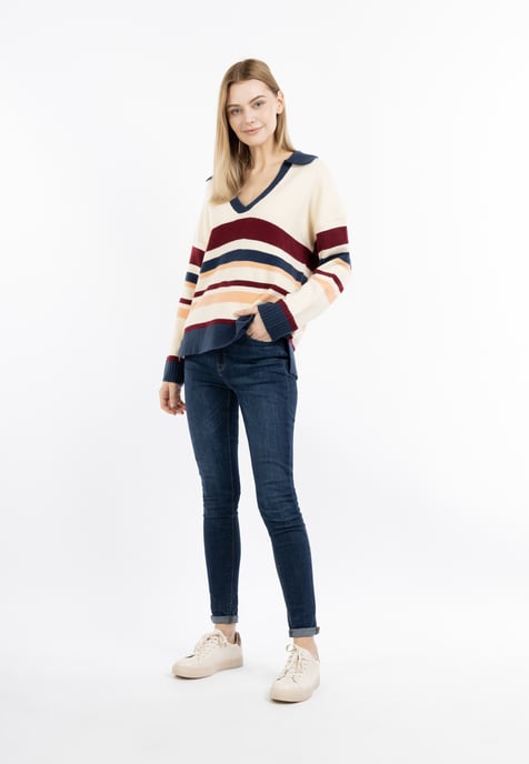 Dreimaster Strickpullover Damen Wollweiss Mehrfarbig - Image 2